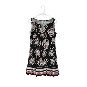 WHBM Floral V-Neck Dress Sleeveless Pleated Ruffle Hem Size Small